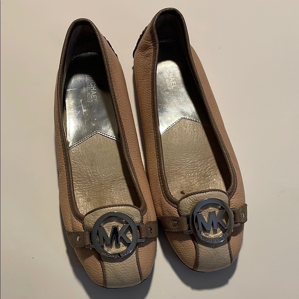 Michael Kors Tan Leather Loafers with Silver Accents